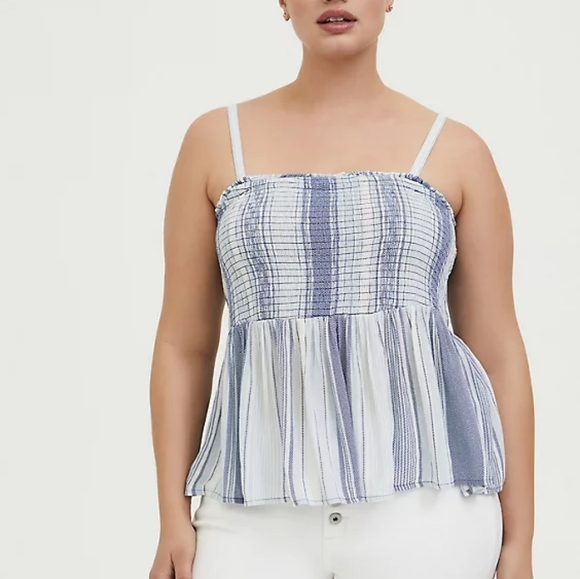 torrid Tops - Torrid || Blue Stripe Gauze Smocked Cami